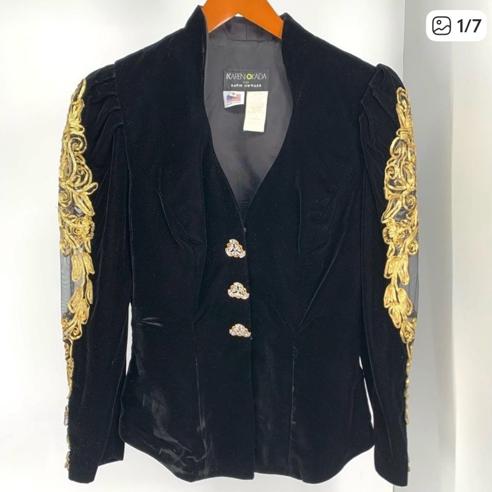 Vintage Karen Kada Black Velour Jacket with Gold Embroidery - Picture 1 of 4